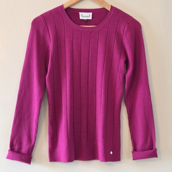 Adolfo Domínguez Magenta Ribbed Knit Sweater Women’s Small Long Sleeve Crew Neck - Picture 5 of 13